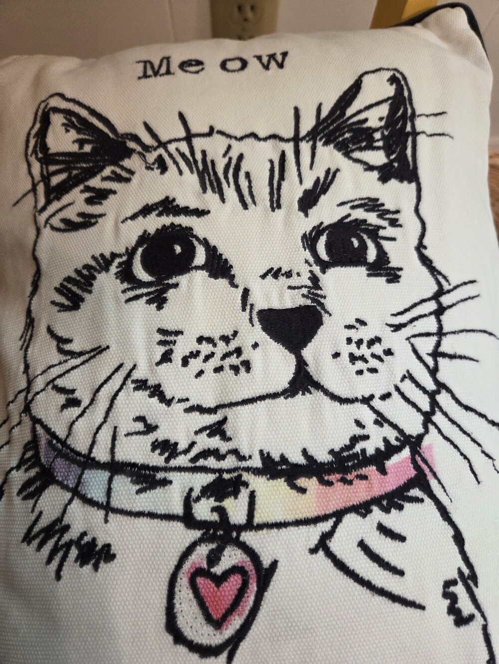 Cat Print Decorative Pillow - White with Pink & Blue Accent - Picture 3 of 3